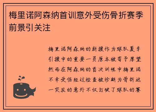梅里诺阿森纳首训意外受伤骨折赛季前景引关注